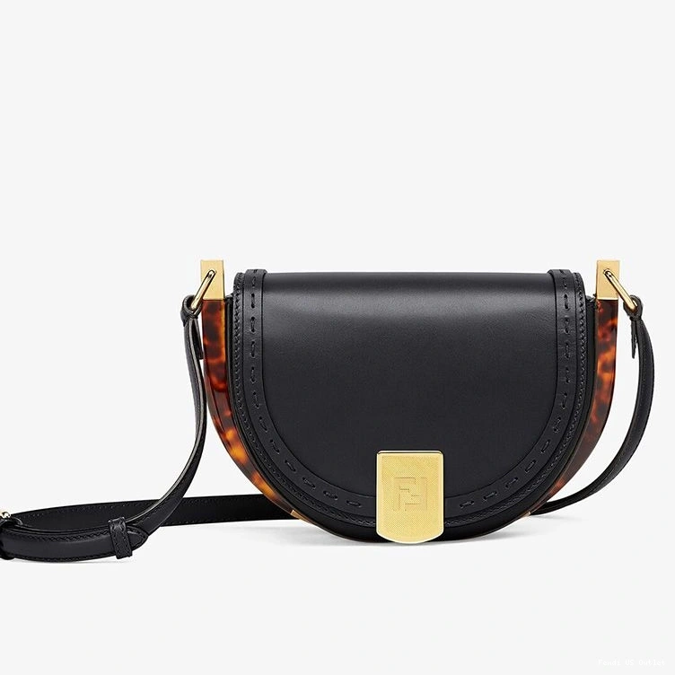 Vintage HOT ROMA Fendi Black Bag Leather Logo In Moonlight Calf 0802